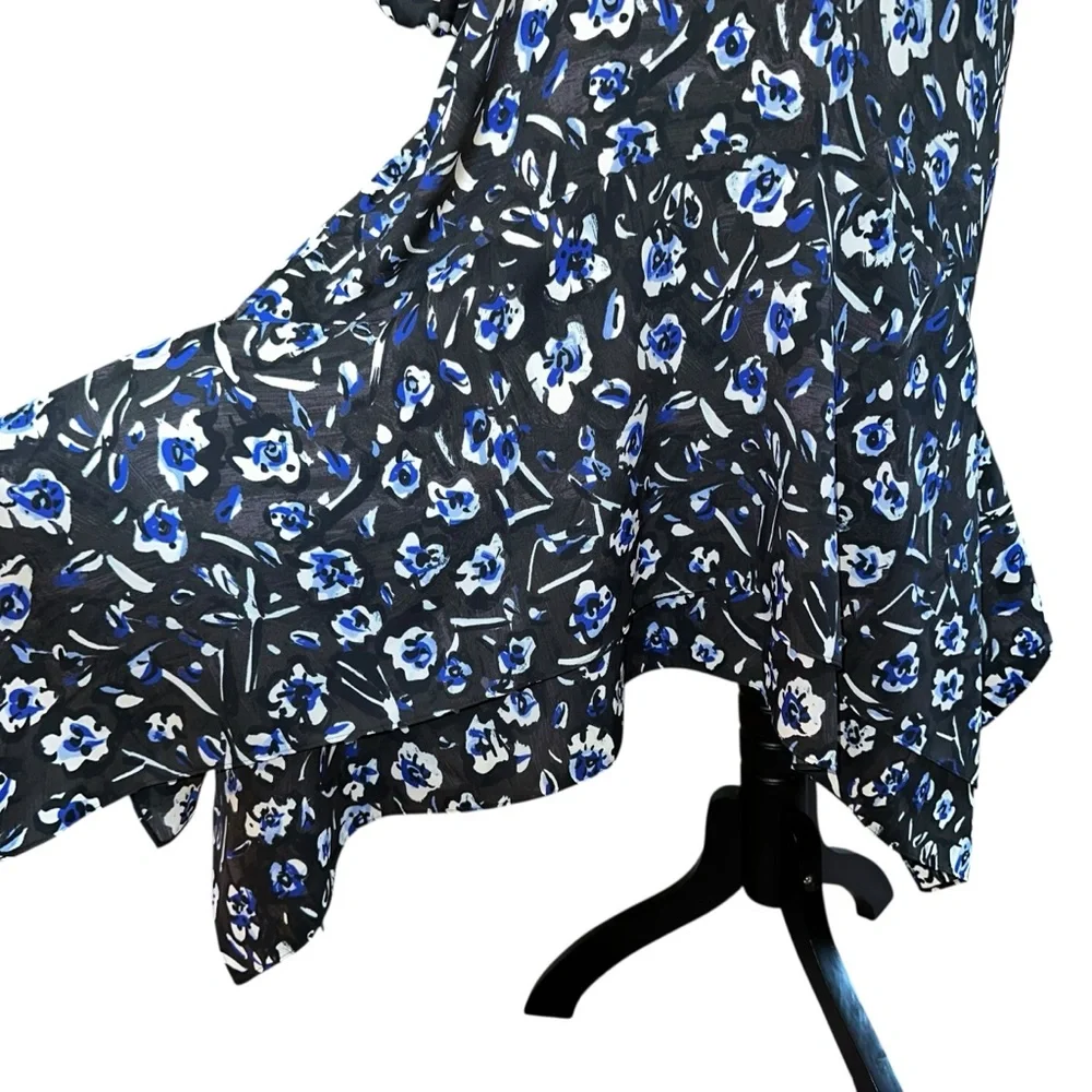 Tory‎ Burch Puff Sleeve Handkerchief Floral Tunic Asymmetric Midi Dress Small
